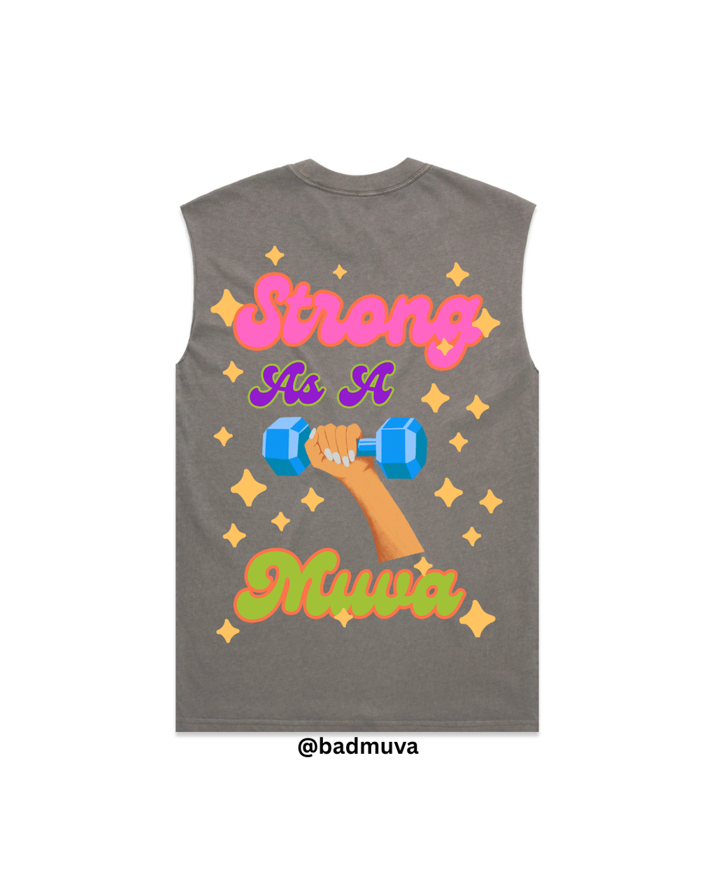 Stronger As A Muva Heavy Weight Oversized Sleeveless Tee (Ash Grey)