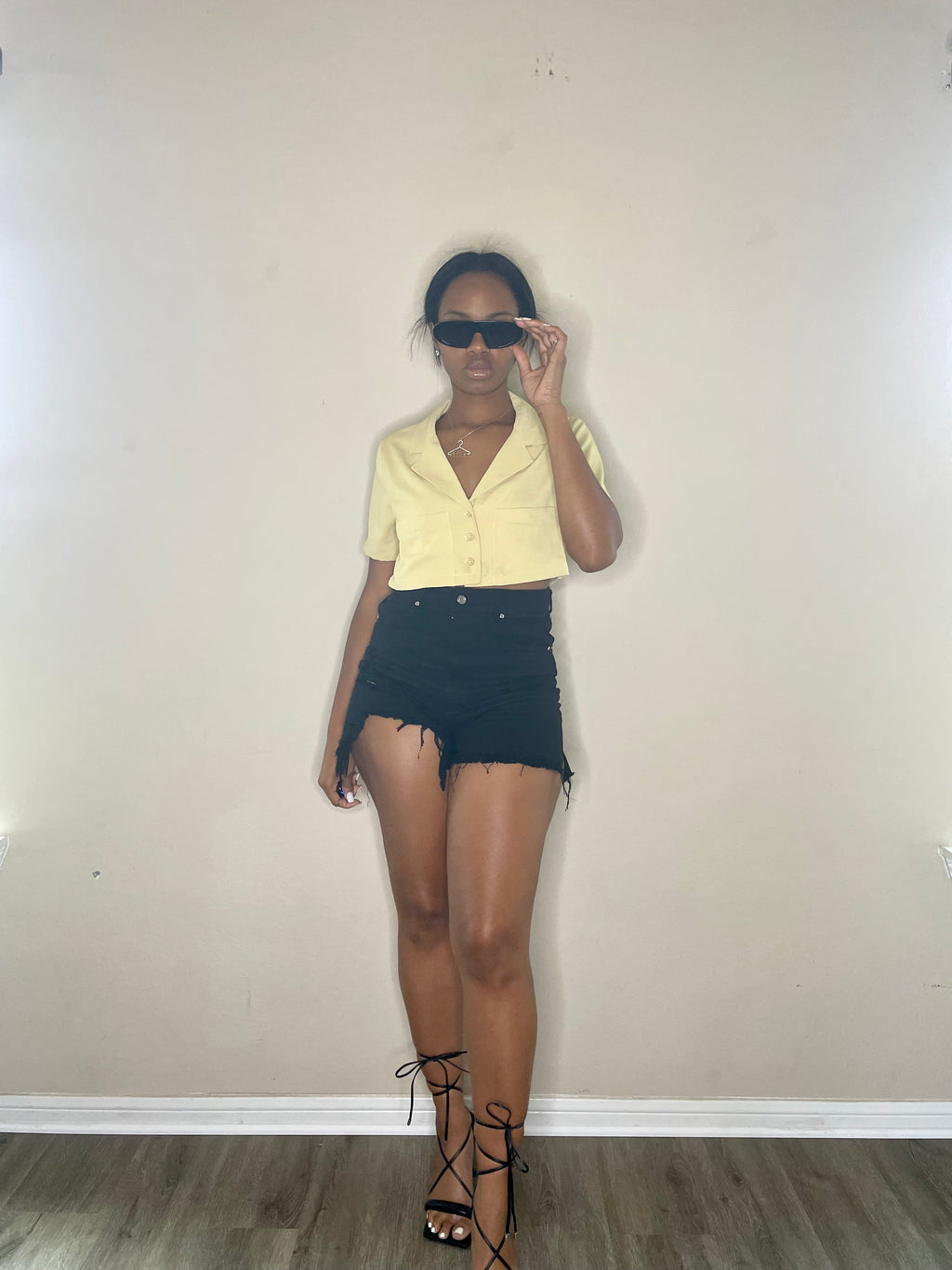 Rae Black Distress High Denim Shorts