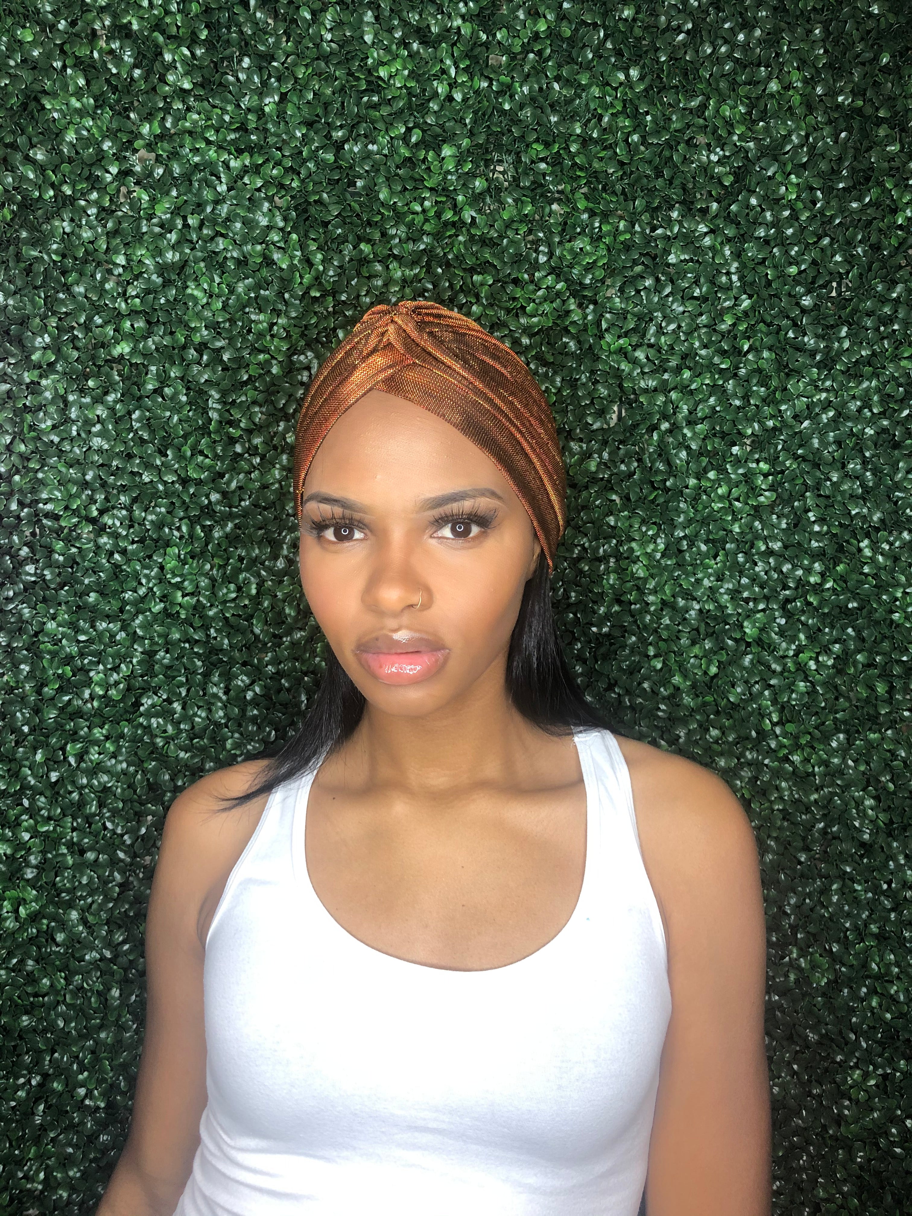 Hair Turban (Sparkle Burnt Orange)