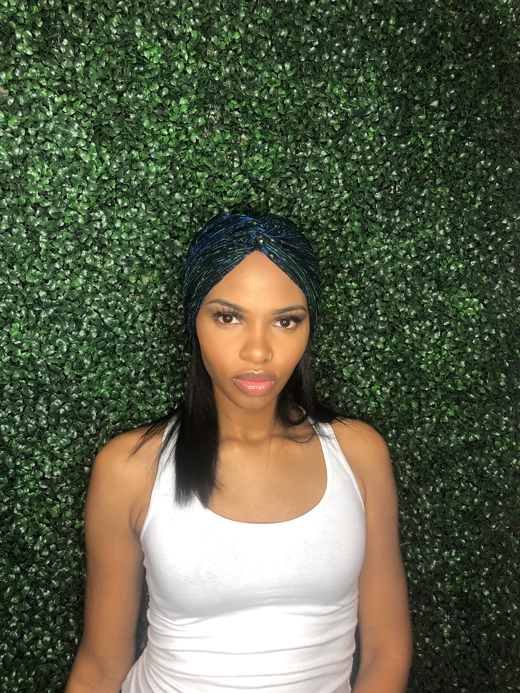 Hair Turban( Blue/Green Sparkle)