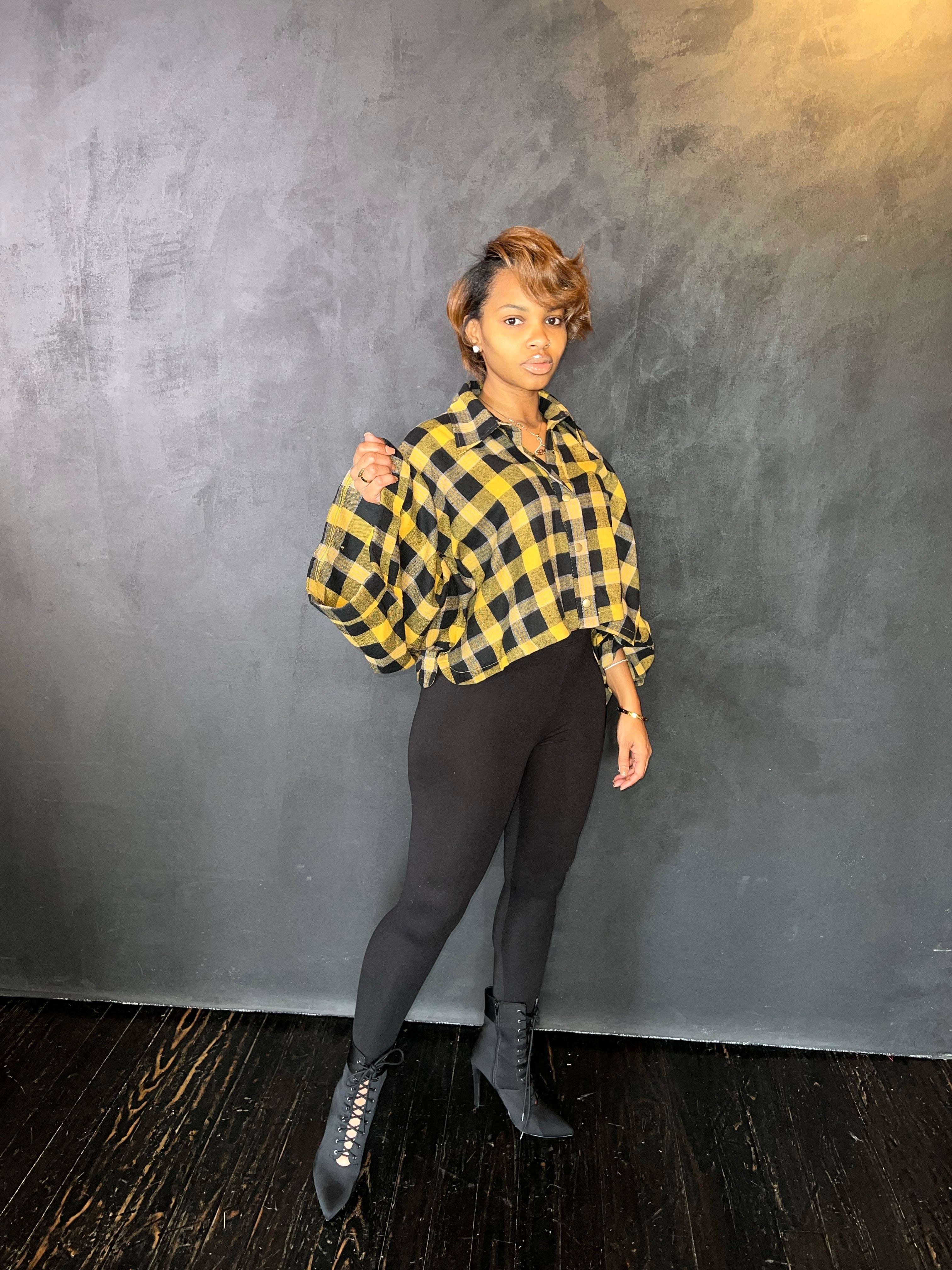 Mariah Crop Wide Sleeve Flannel