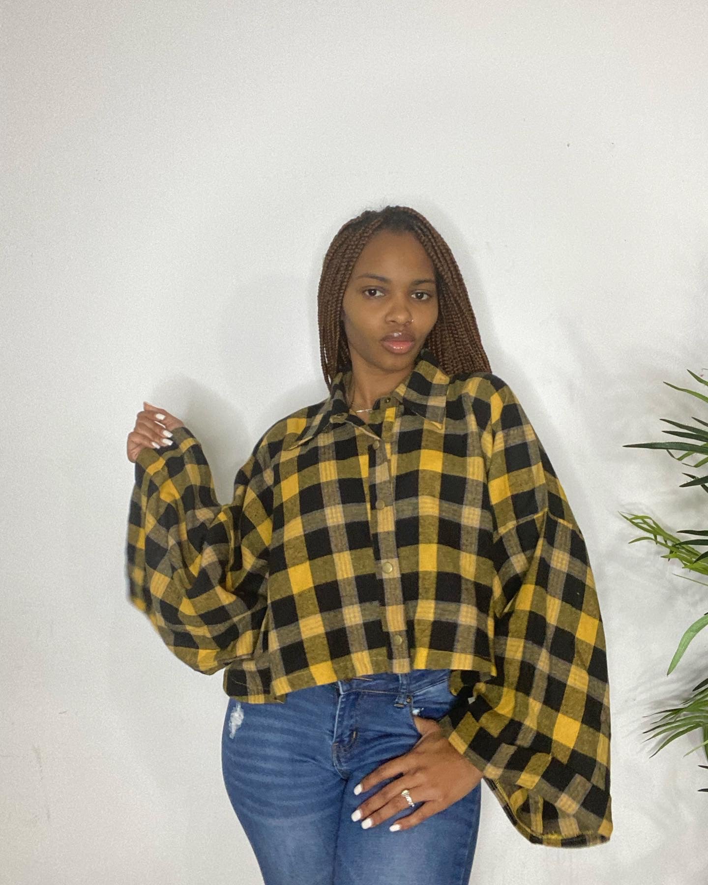 Mariah Crop Wide Sleeve Flannel