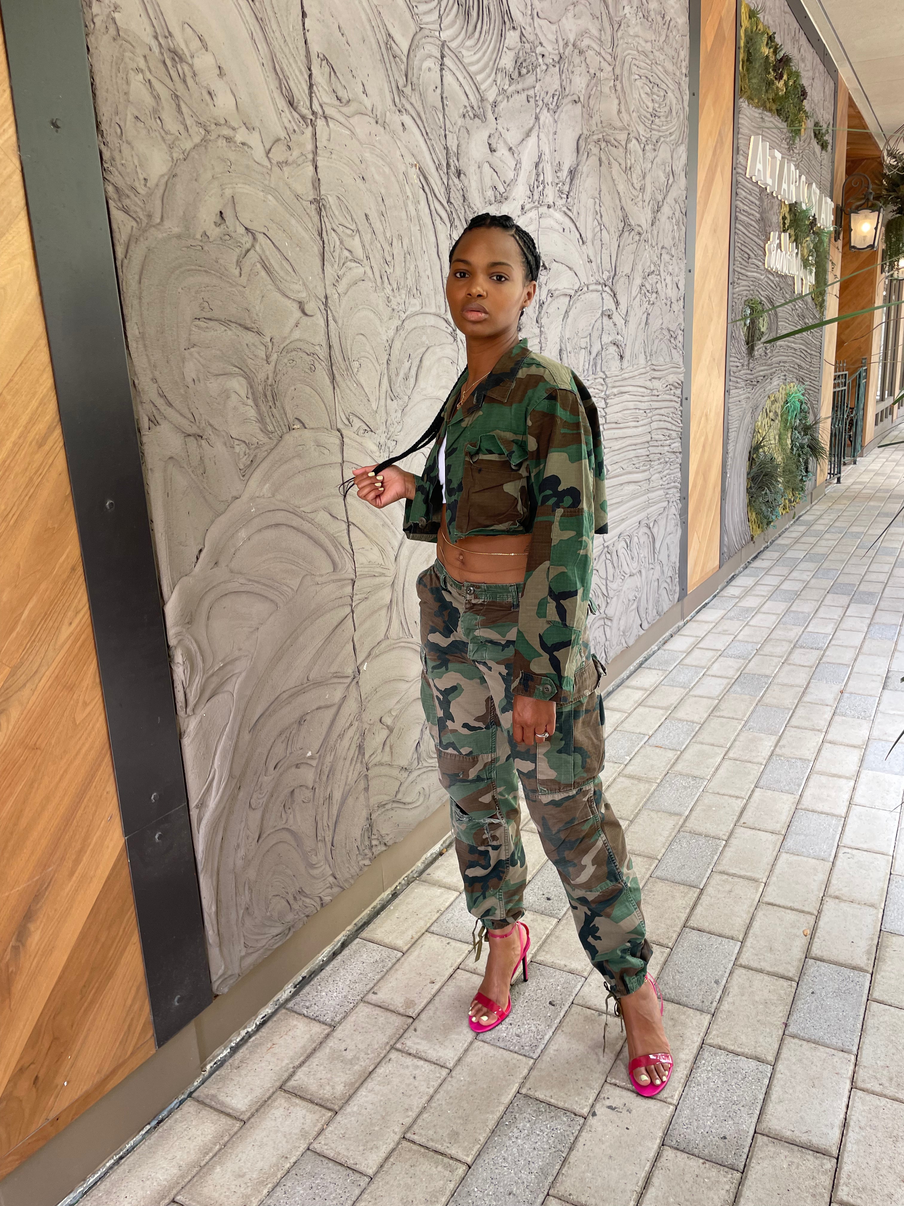 Crop Army Green Camo Jacket