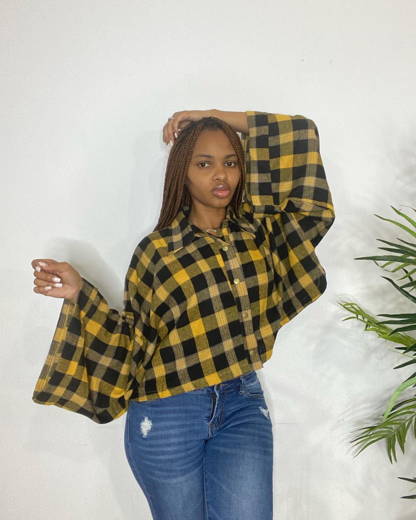 Mariah Crop Wide Sleeve Flannel