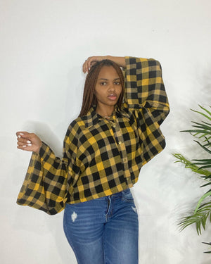 Mariah Crop Wide Sleeve Flannel