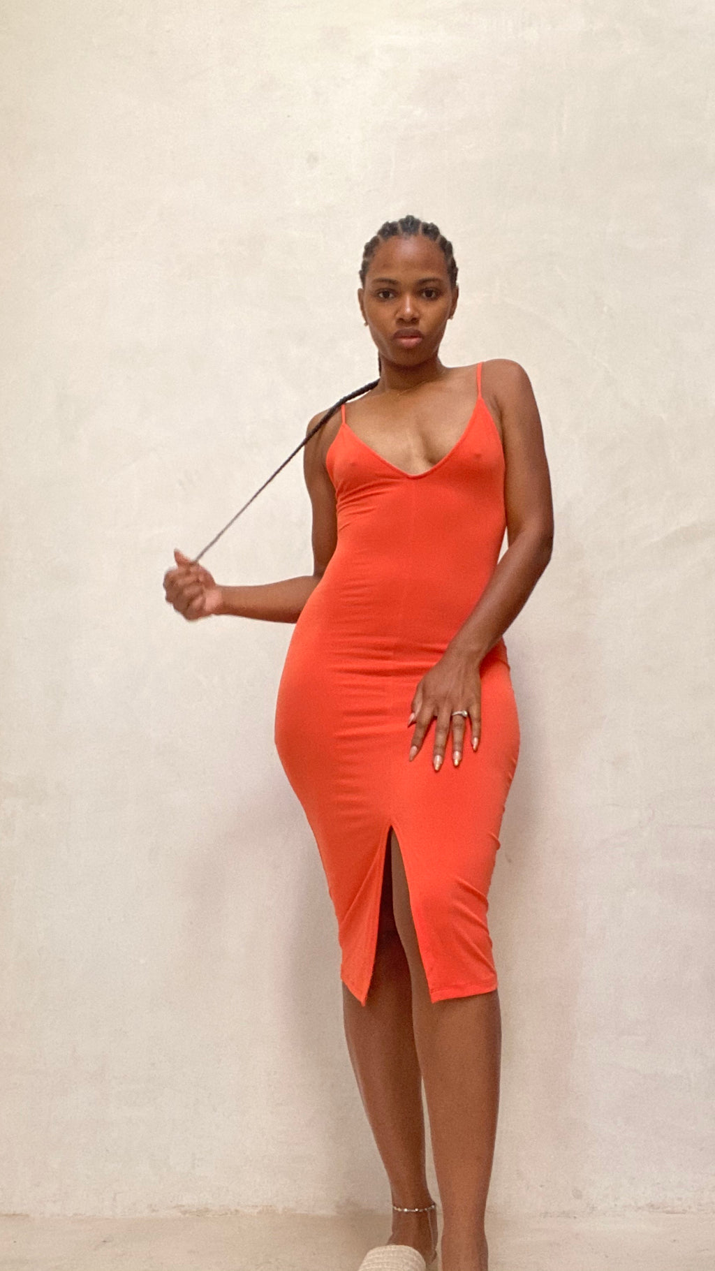 Kia High Spilt Dress (Orange)